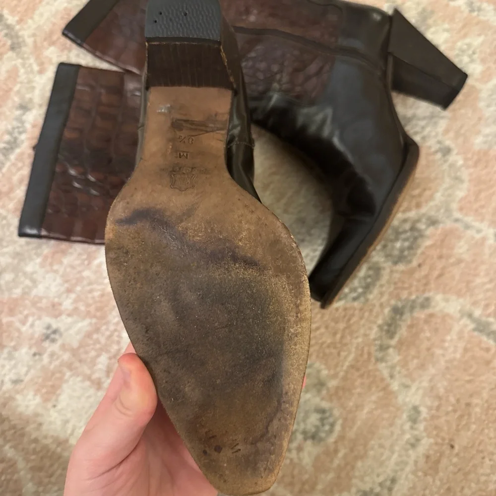 Donald J. Pliner Dark Brown Croc-Embossed Heeled Boots - Picture 2 of 4